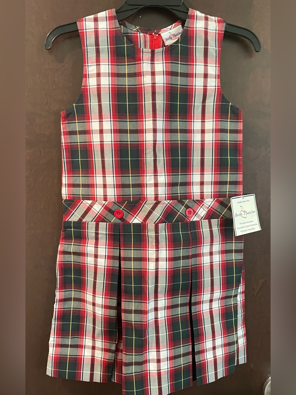 Becky Thatcher Girls Plaid School Jumper Romper Red  Black Classic Uniform Style